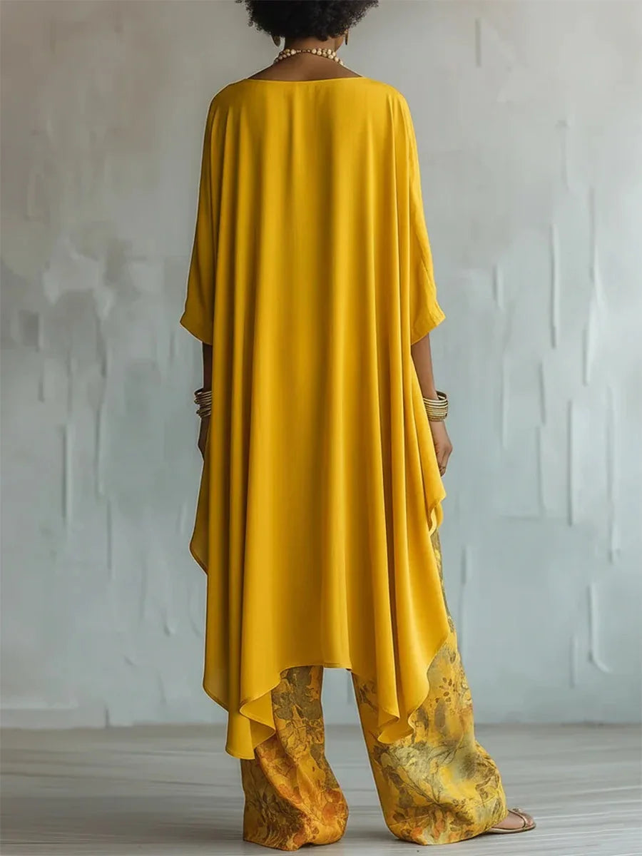 Irene | Asymmetric Top and Floral Wide Leg Trousers Set