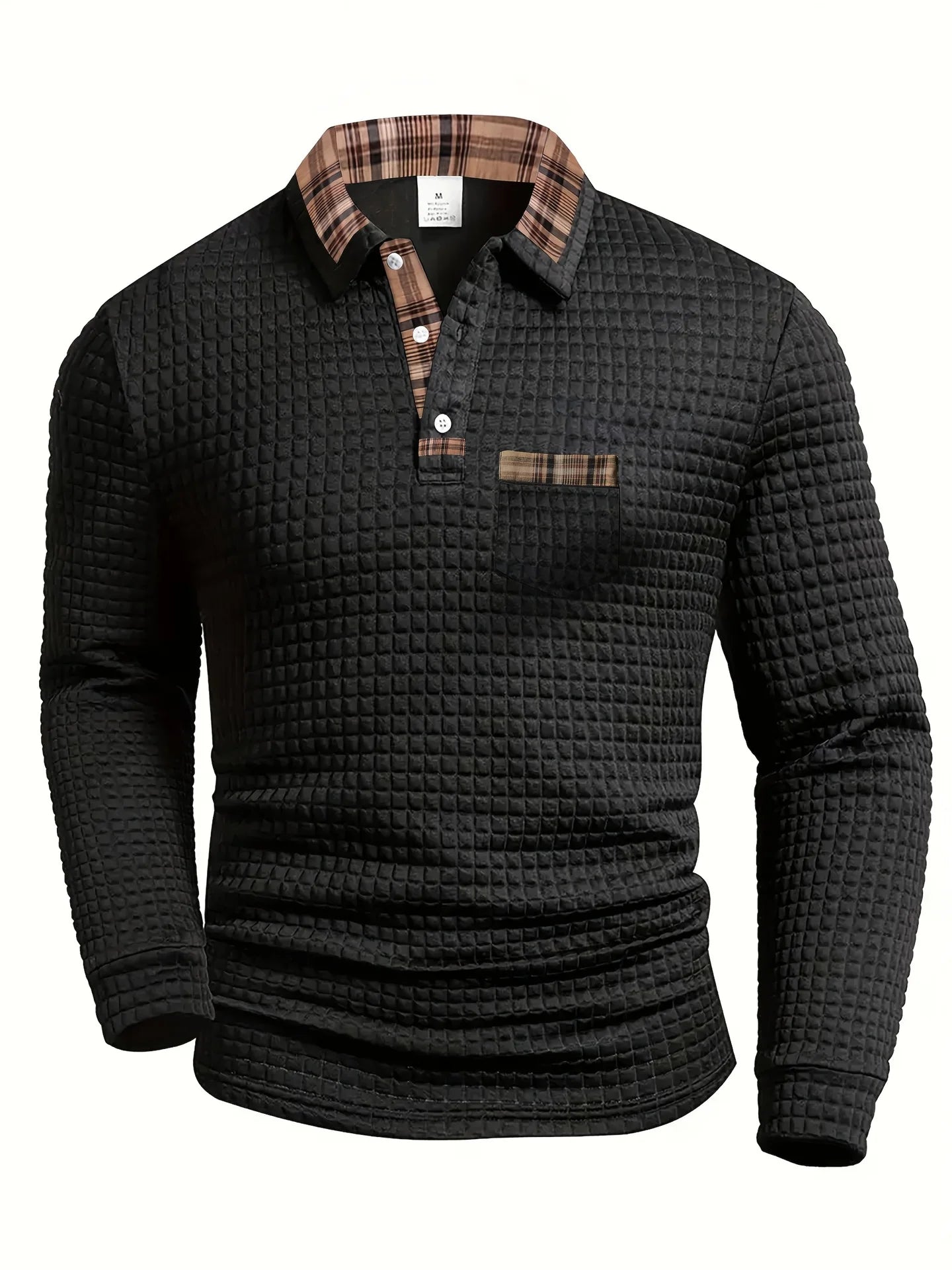 Jerard | Textured Long-Sleeve Checked Collar Polo Shirt