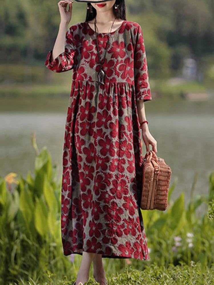 Cecile | Floral Print Mid Sleeve Maxi Dress