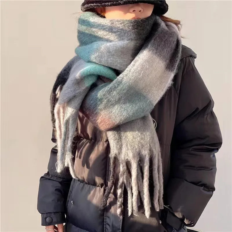 Marisol | Oversized Plaid Scarf with Fringe Trim