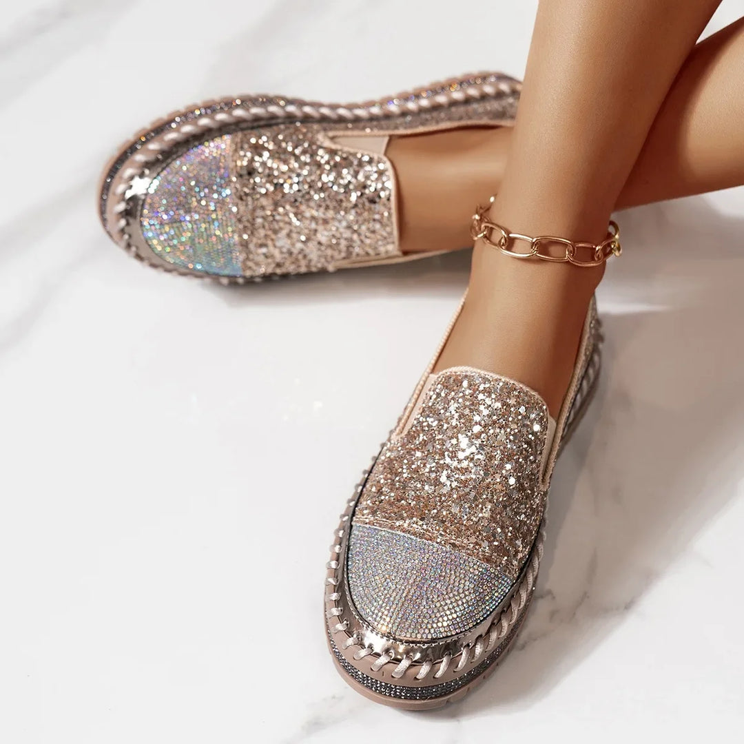 Lizka | Glitter Rhinestone Platform Slip-On Loafers