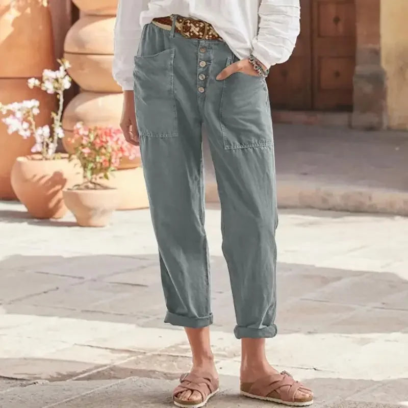 Inge | Button Front Cropped Tapered Trousers