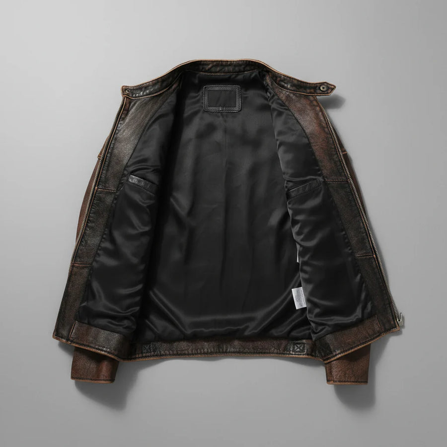 Samer | Leather Biker Zip Front Jacket