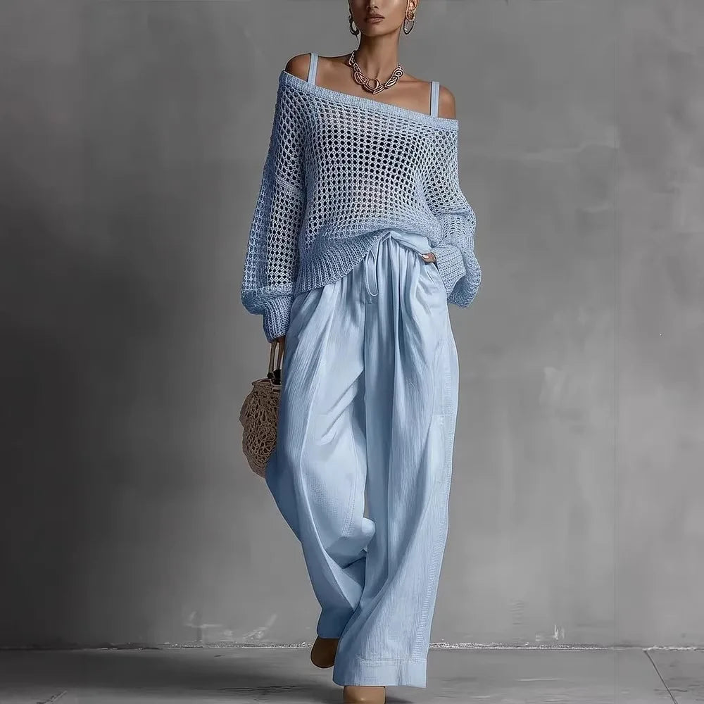Shaneka | Off Shoulder Knitted Top Wide Leg Set