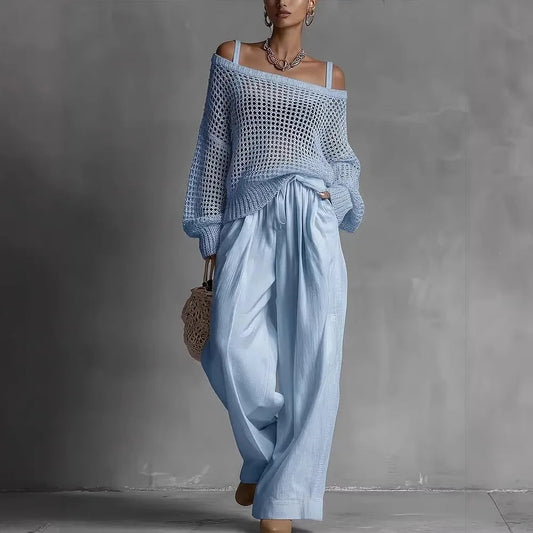Shaneka | Off Shoulder Knitted Top Wide Leg Set