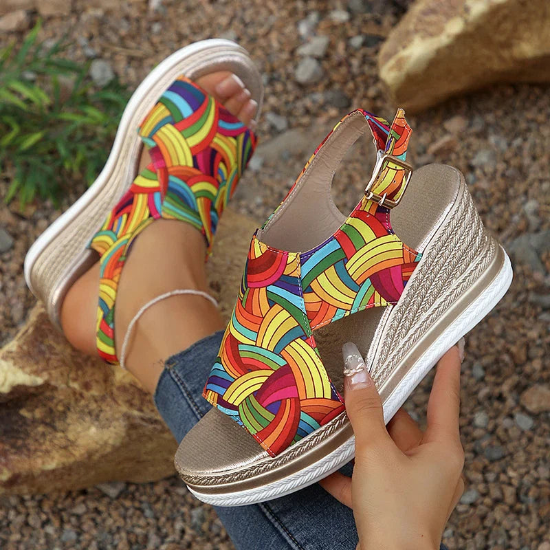 Raiza | Wedge Platform Open Toe Printed Sandals