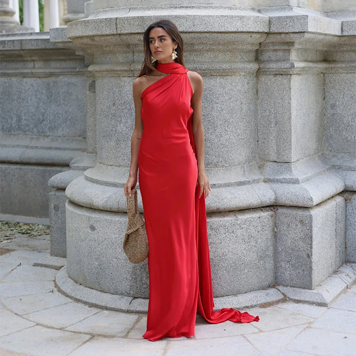 Lucila - Halter Neck Draped Maxi Dress