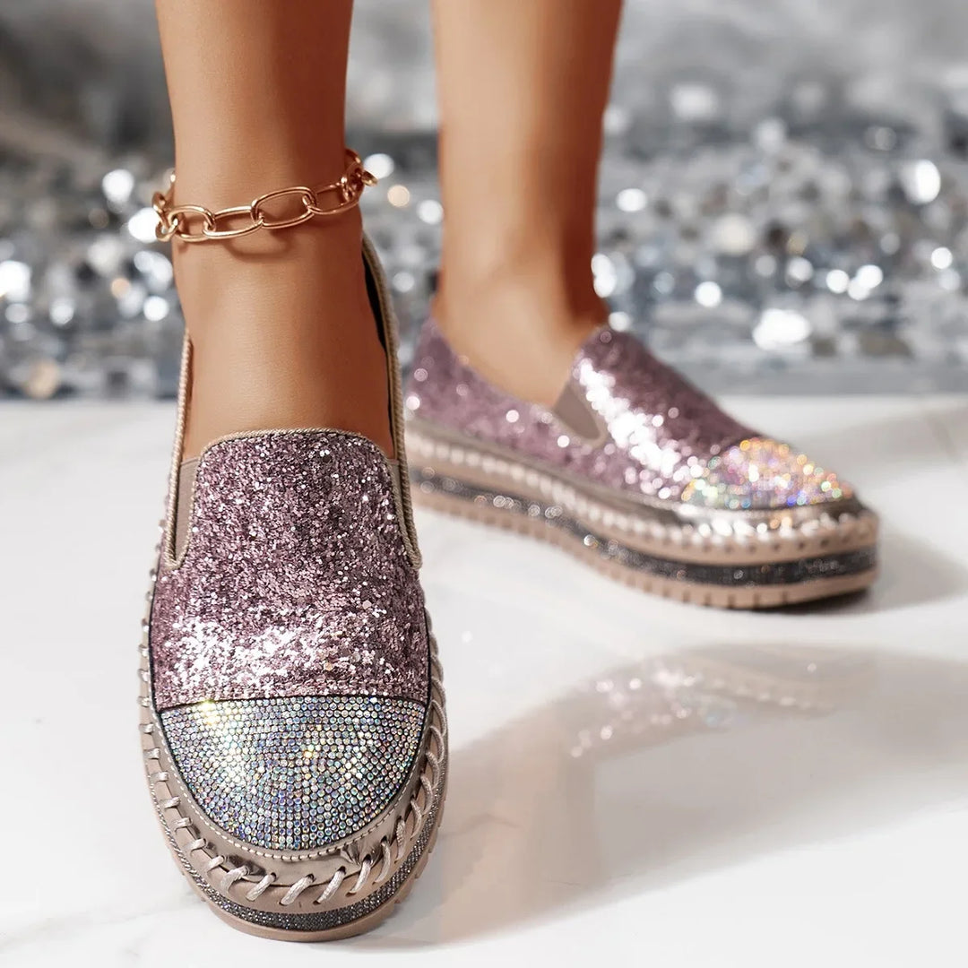 Lizka | Glitter Rhinestone Platform Slip-On Loafers