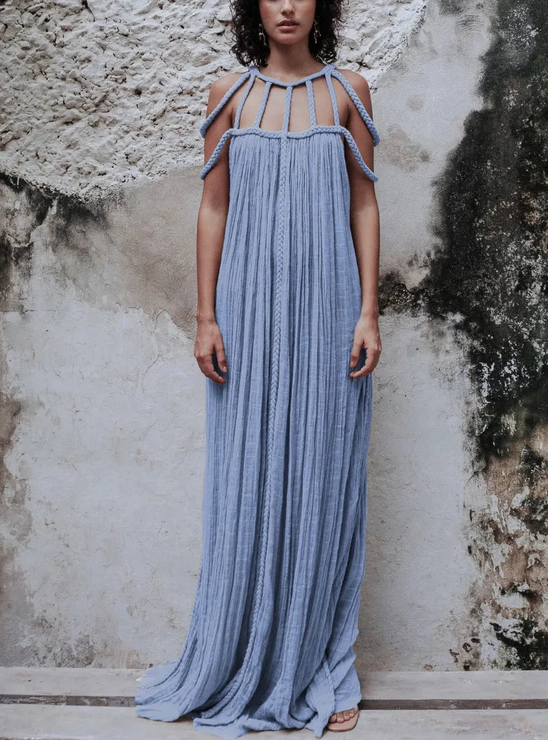 Nuriya | Strappy Halter Neck Pleated Maxi Dress