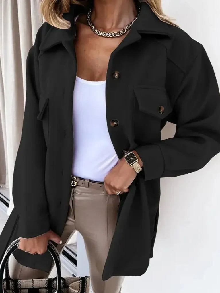 Vicky | Oversized Button Front Shacket With Pockets