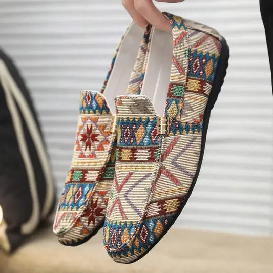 Anneloes | Moccasin Loafers with Geometric Pattern and Buckle