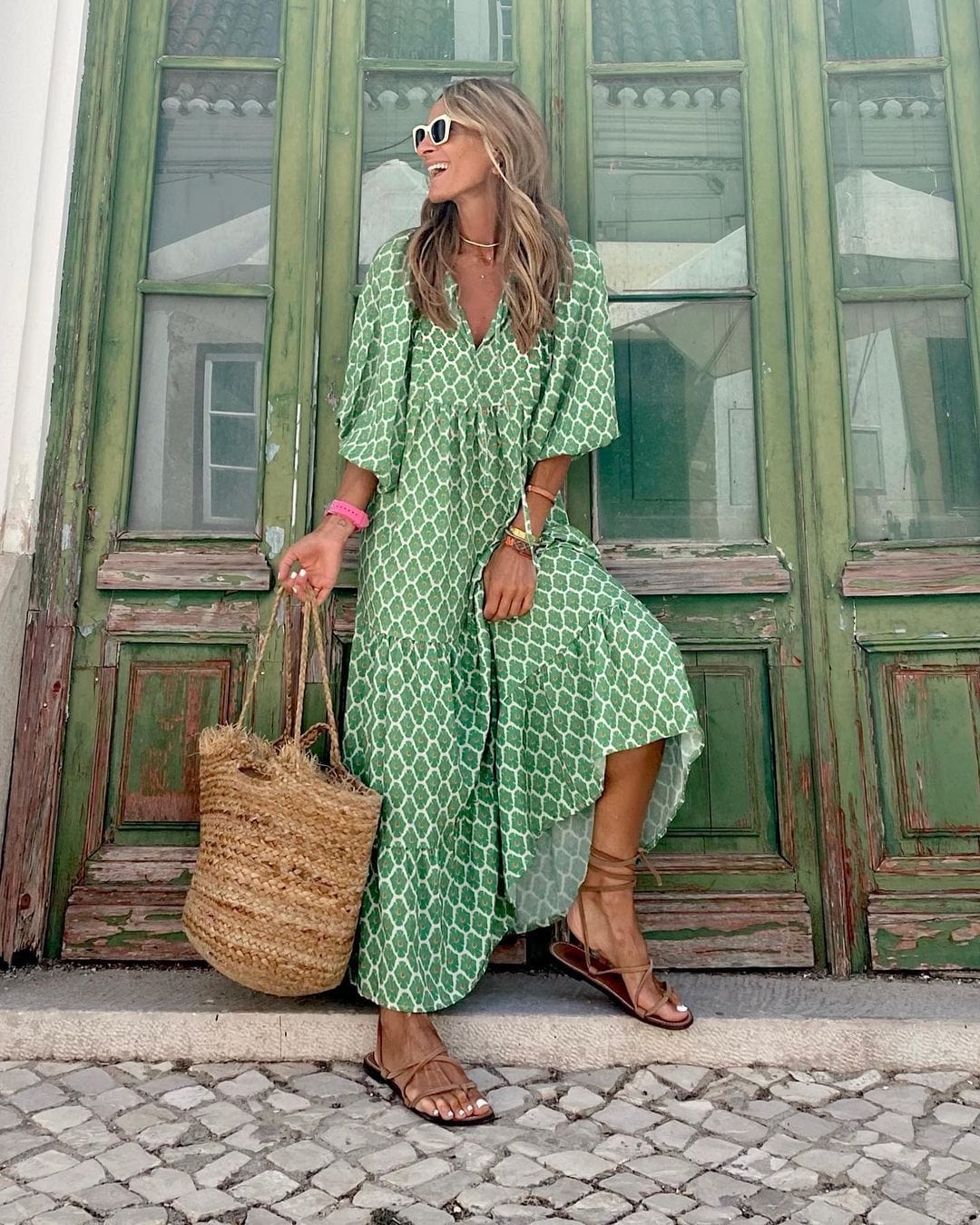 Tessa | Geometric Print V-Neck Maxi Dress