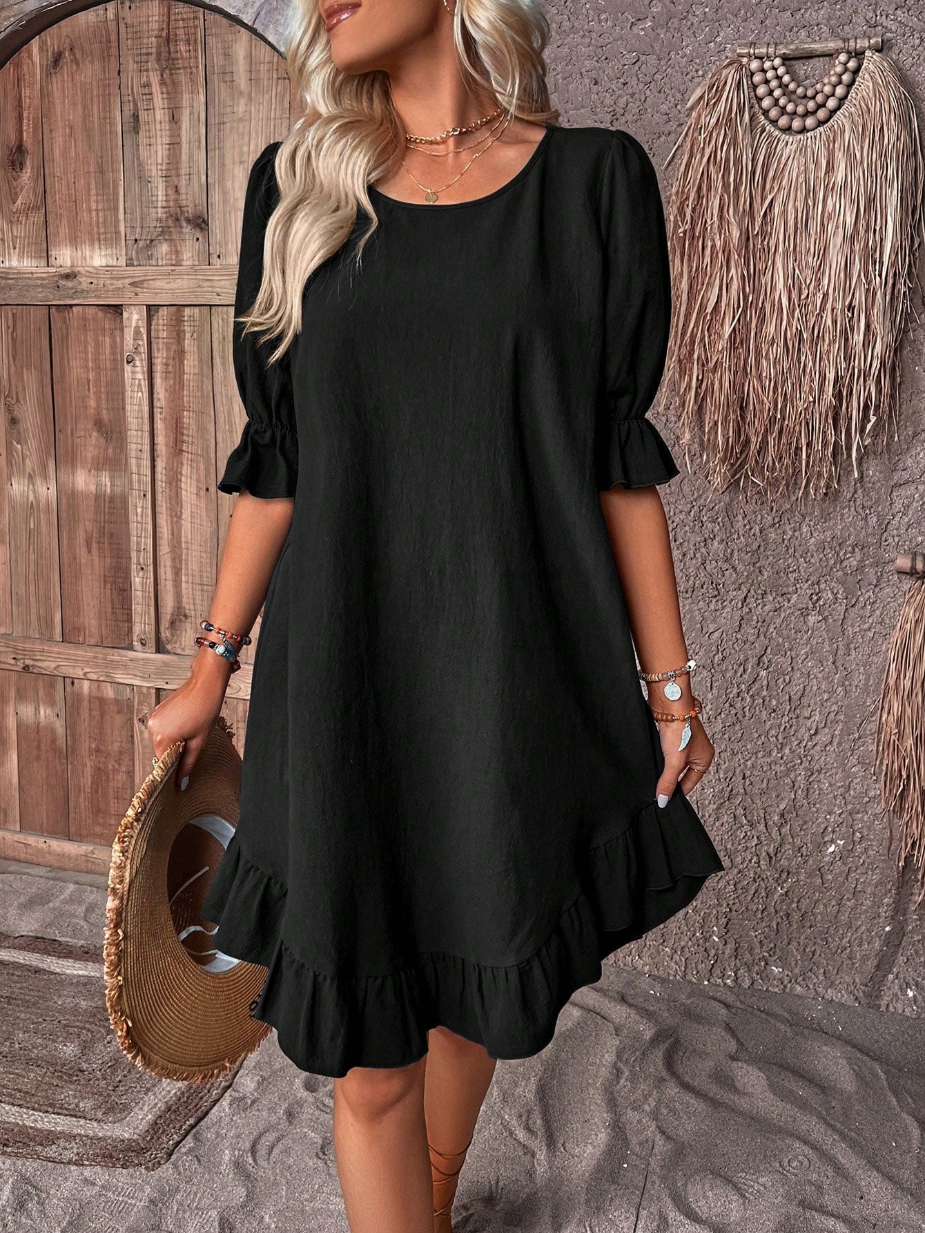 Josefa - Midi Dress Round Neck Ruffle Hem