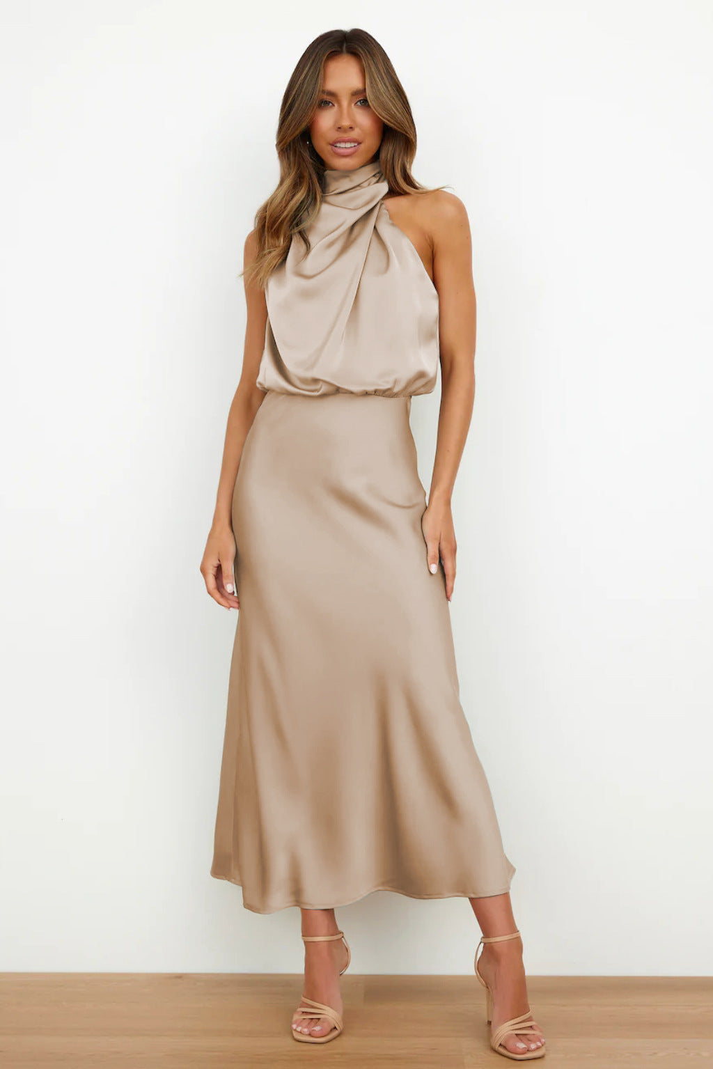 Kangana | Satin High Neck Sleeveless Maxi Dress