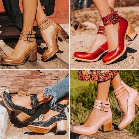 Steffie – Wooden Block Heel Strap Shoes