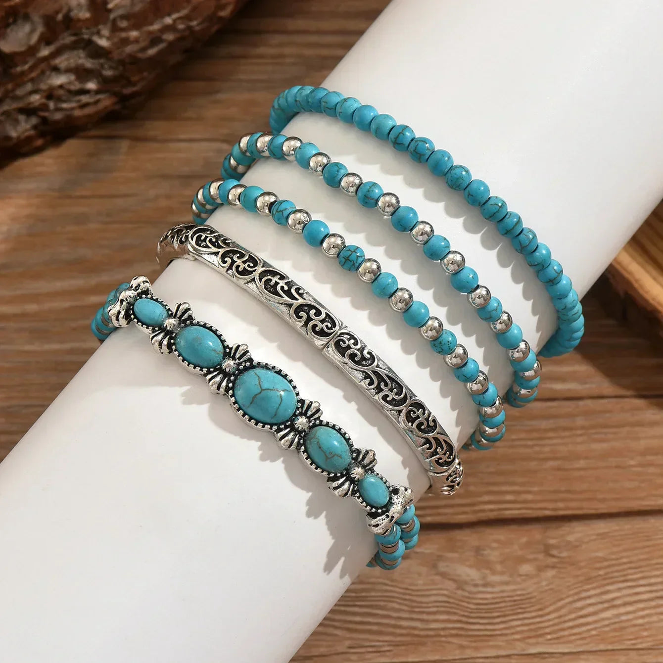 Nilay | Turquoise Stone Boho Stacked Bracelets