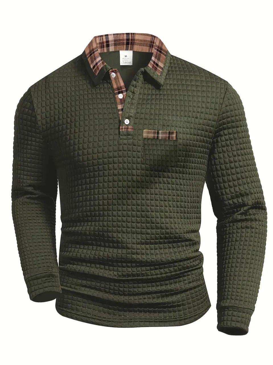 Jerard | Textured Long-Sleeve Checked Collar Polo Shirt