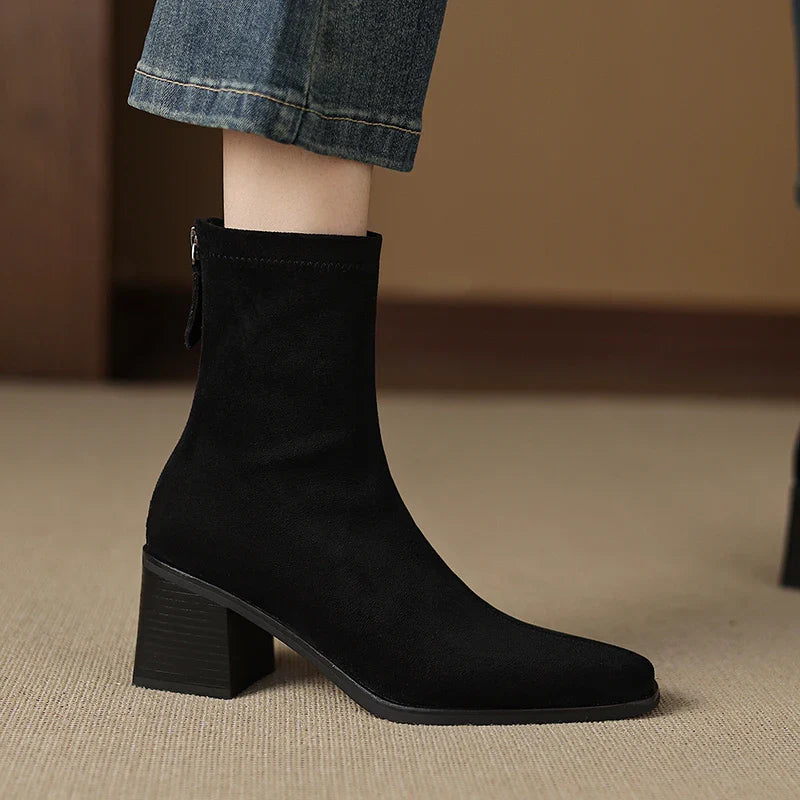 Sheley - Pointed Toe Block Heel Ankle Boots