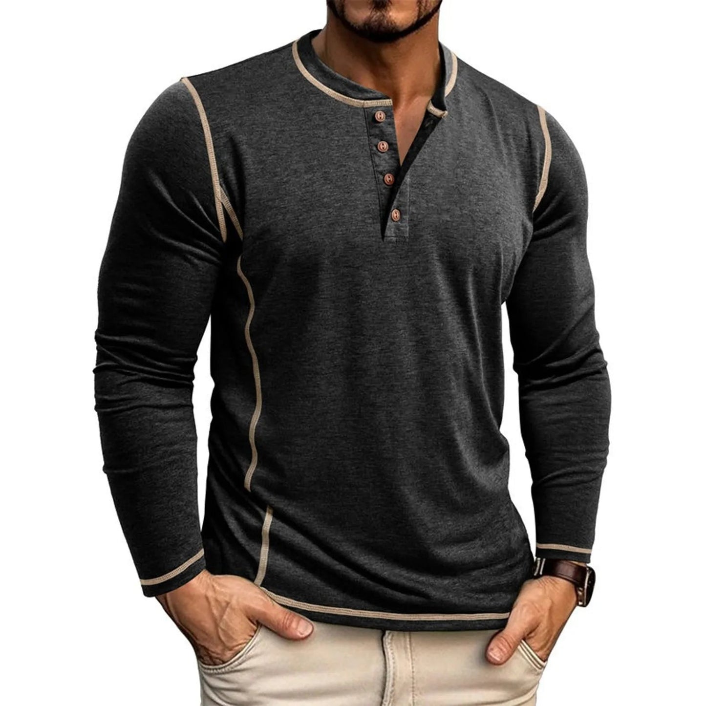 Chuck | Henley Shirt Long Sleeve Contrast Stitch