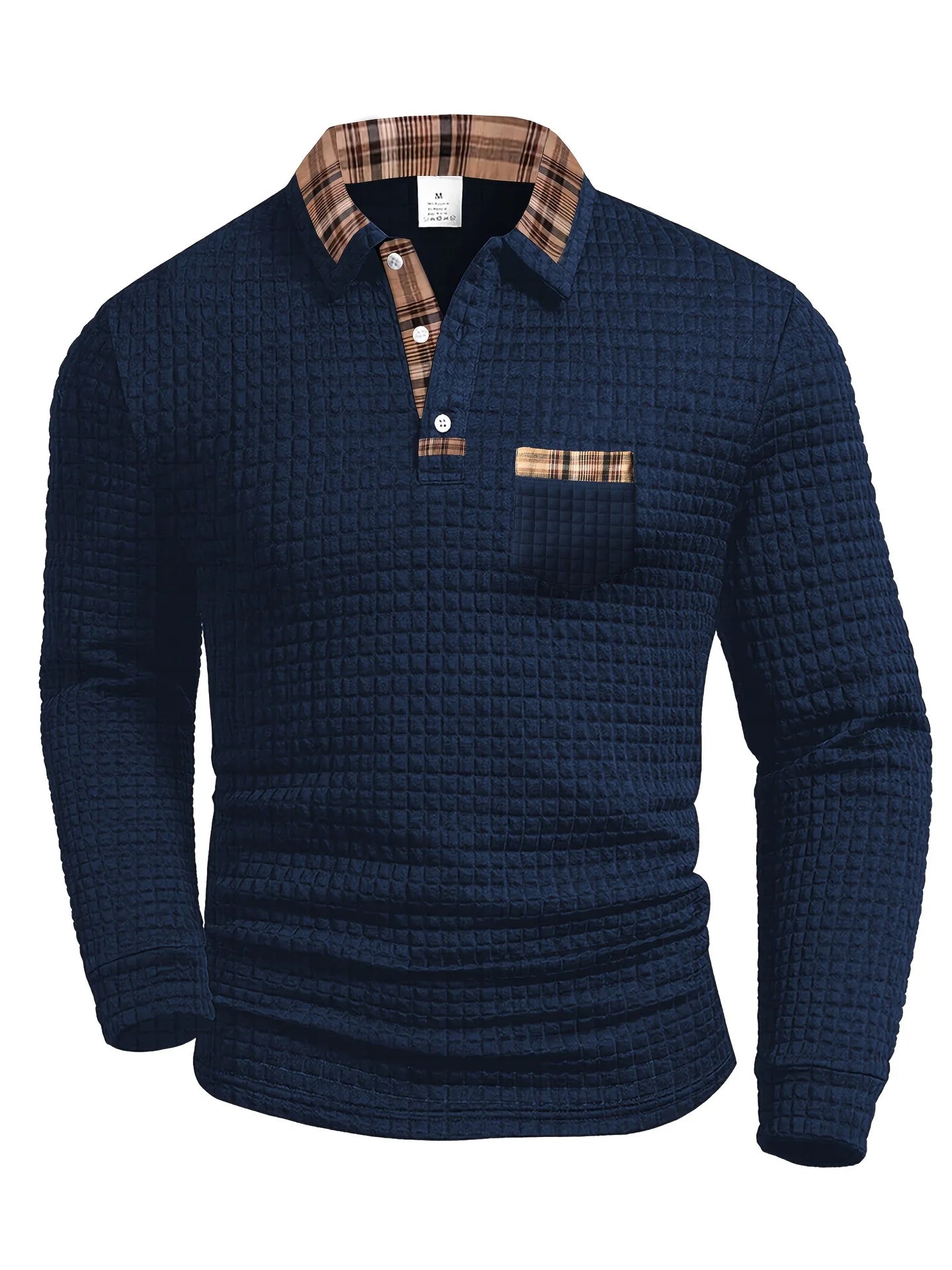 Jerard | Textured Long-Sleeve Checked Collar Polo Shirt