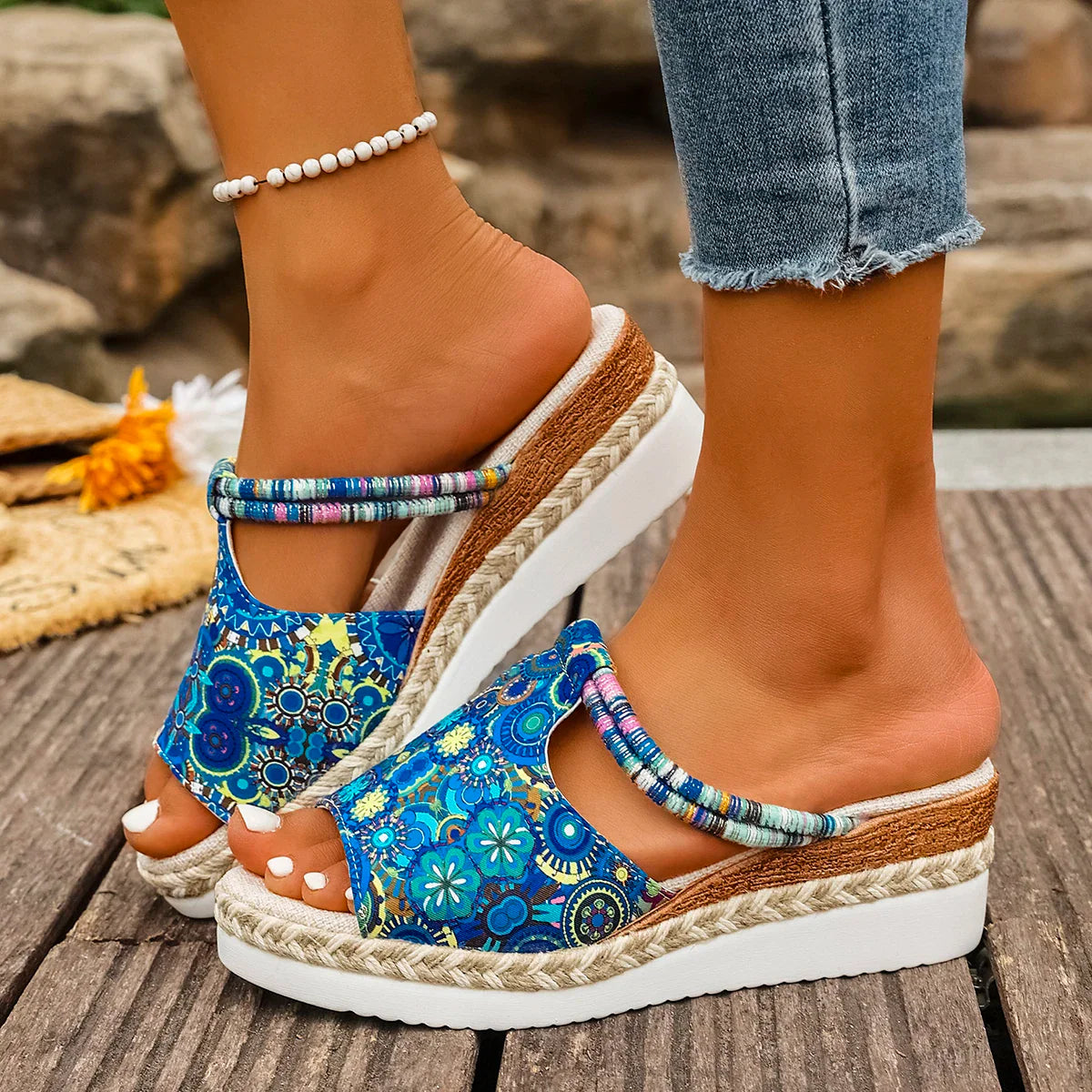 Raiza | Wedge Platform Open Toe Printed Sandals