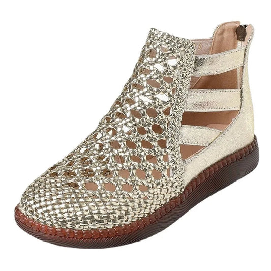 Leolia | Woven Cut-Out Flat Ankle Shoes
