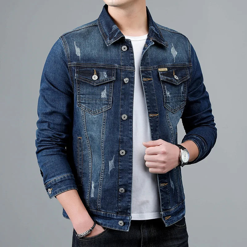 Emeterio | Denim Jacket Long-Sleeve Distressed Button-Up