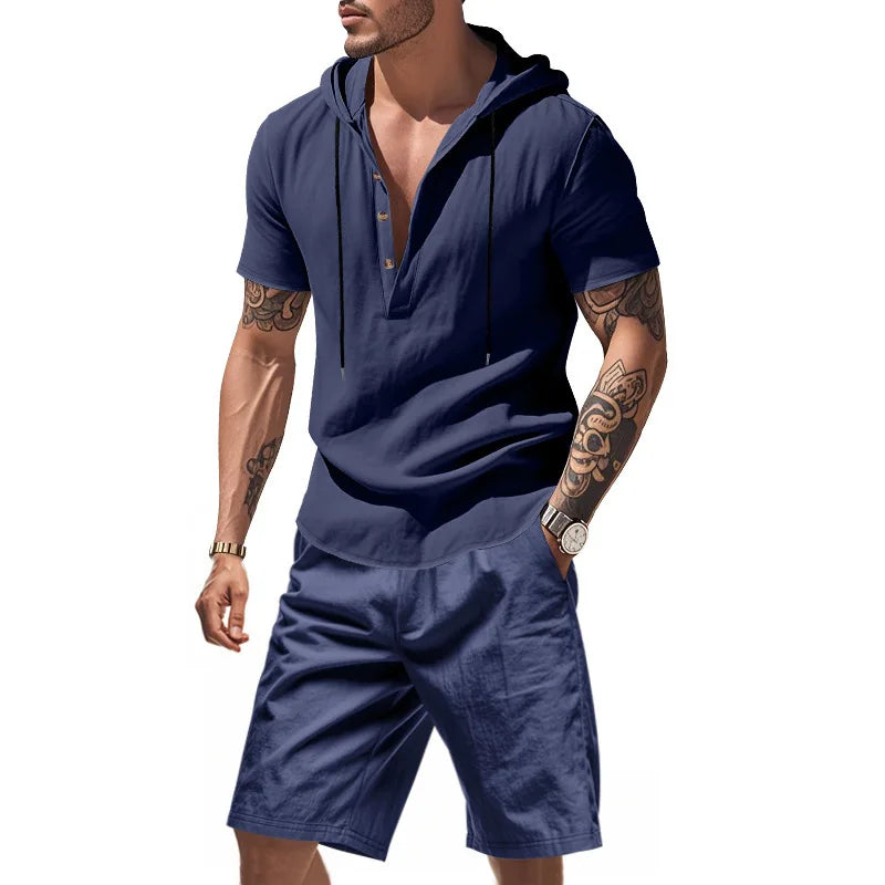 Wiliam - Short Sleeve Hooded Top and Shorts Set