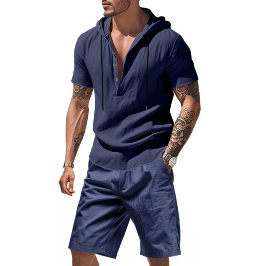 Wiliam - Short Sleeve Hooded Top and Shorts Set