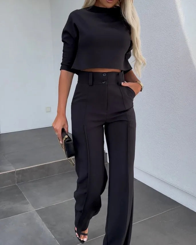 Noliya | Wide Leg Trouser and Crop Top Set