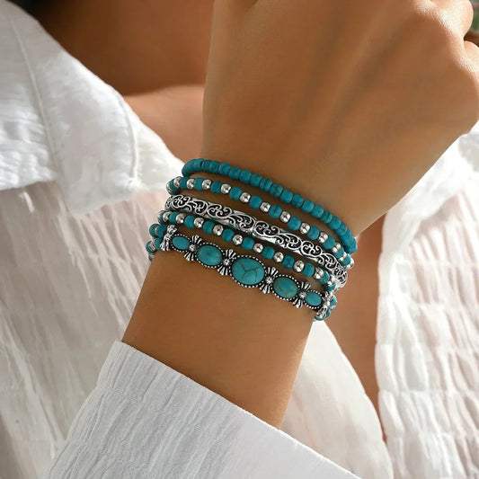 Nilay | Turquoise Stone Boho Stacked Bracelets