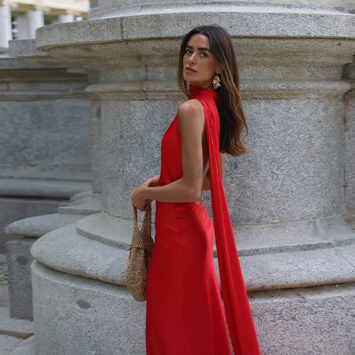 Lucila - Halter Neck Draped Maxi Dress