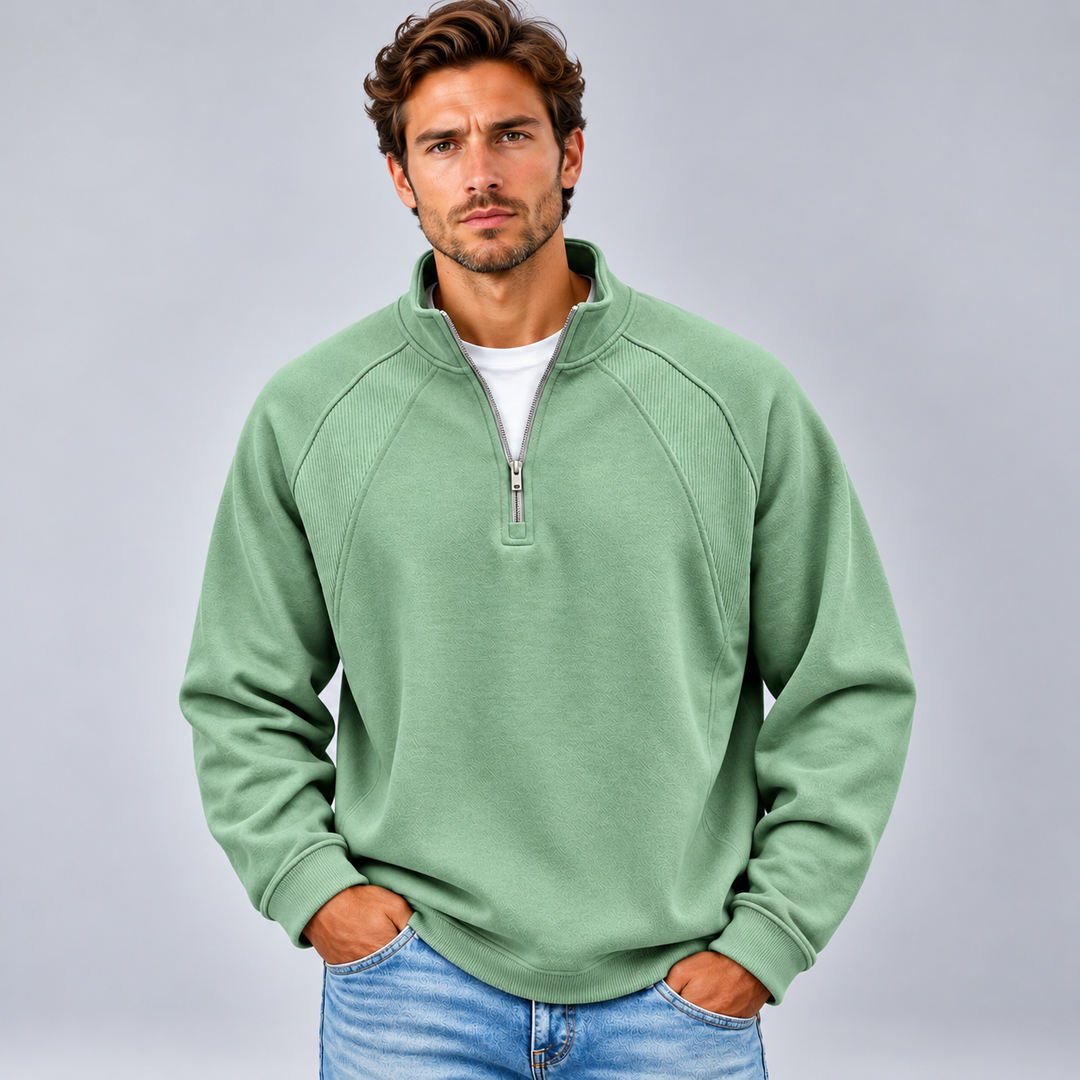 Stanislao | Quarter Zip Sweatshirt with Ribbed Panels