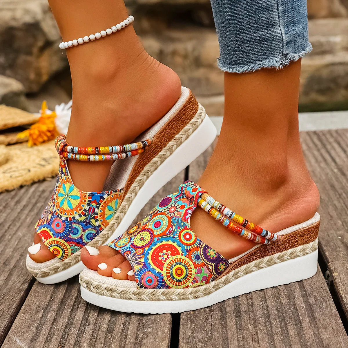 Raiza | Wedge Platform Open Toe Printed Sandals
