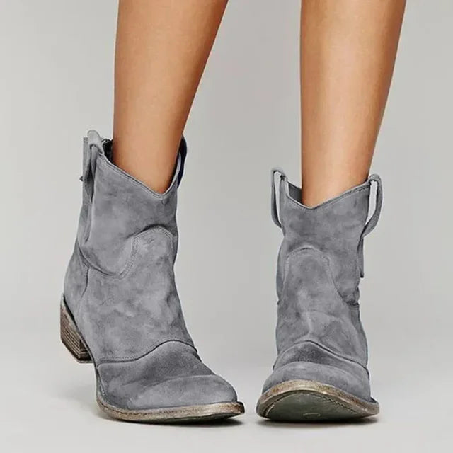 Trudy | Ankle Western Boots Low Heel Pull Tabs