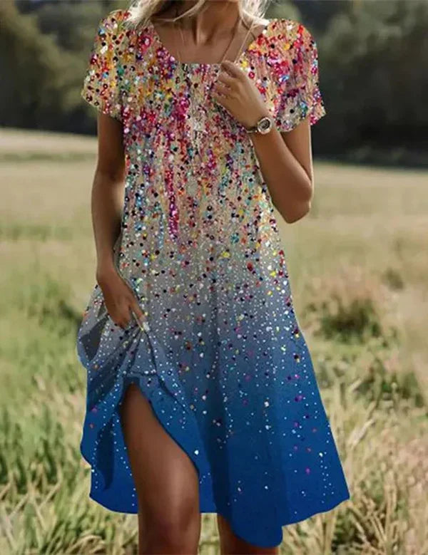 Giovana - Floral Print Short Sleeve Midi Dress