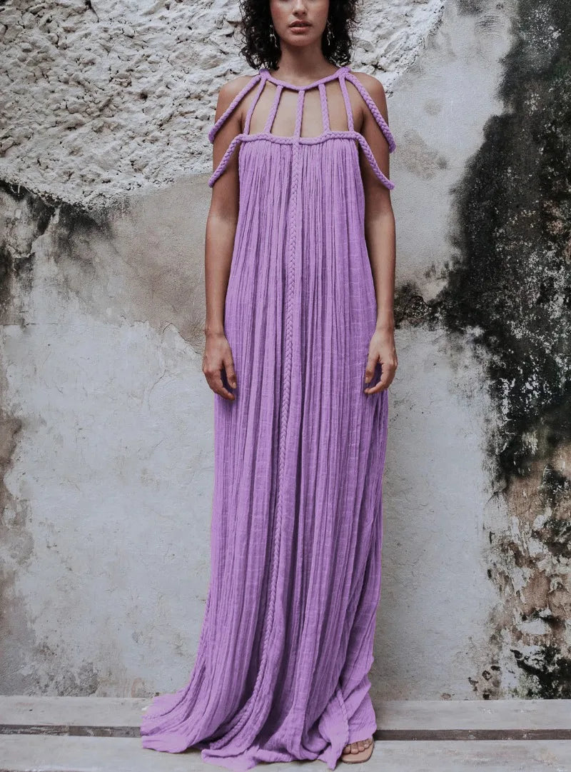 Nuriya | Strappy Halter Neck Pleated Maxi Dress
