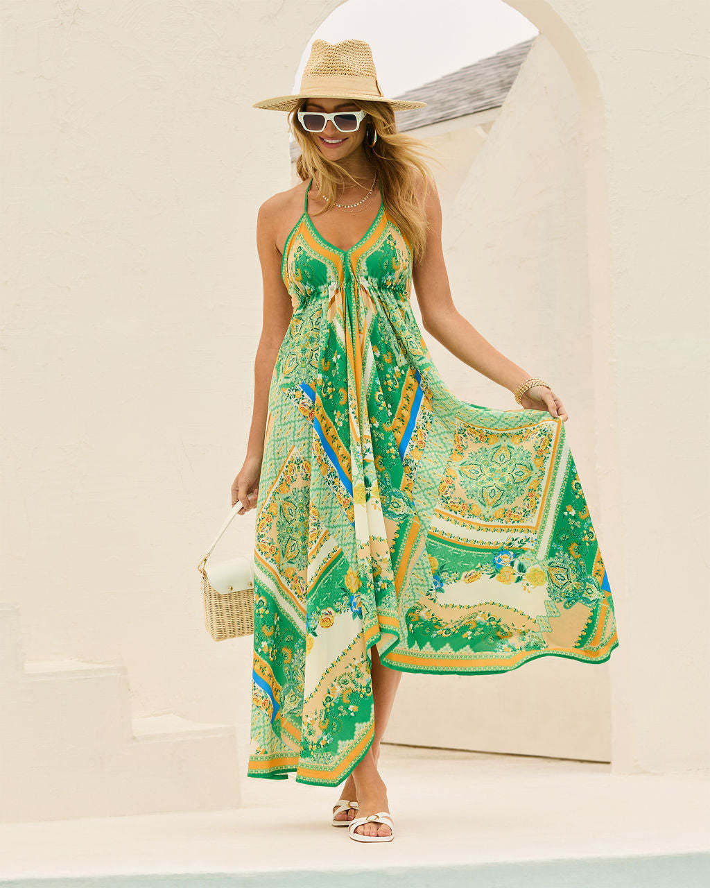 Delfina | Printed Halterneck Backless Maxi Dress