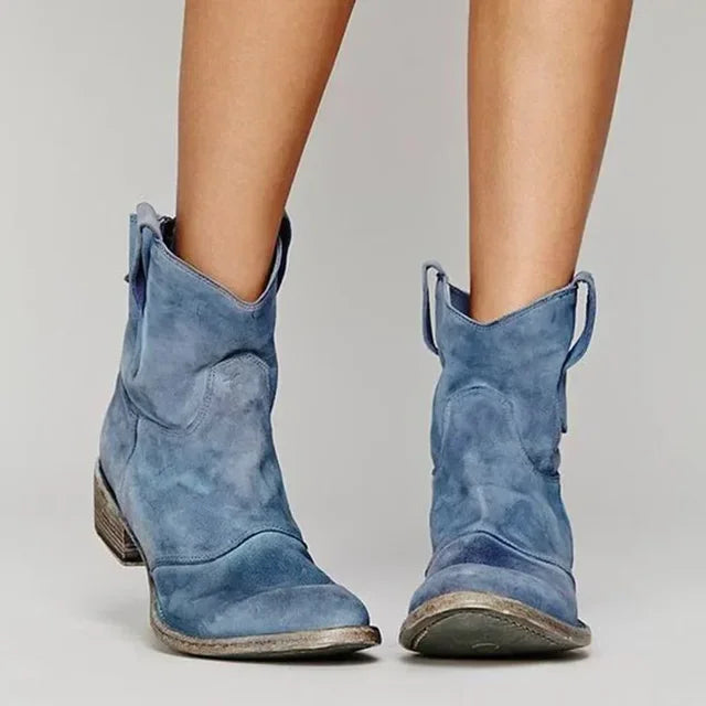 Trudy | Ankle Western Boots Low Heel Pull Tabs