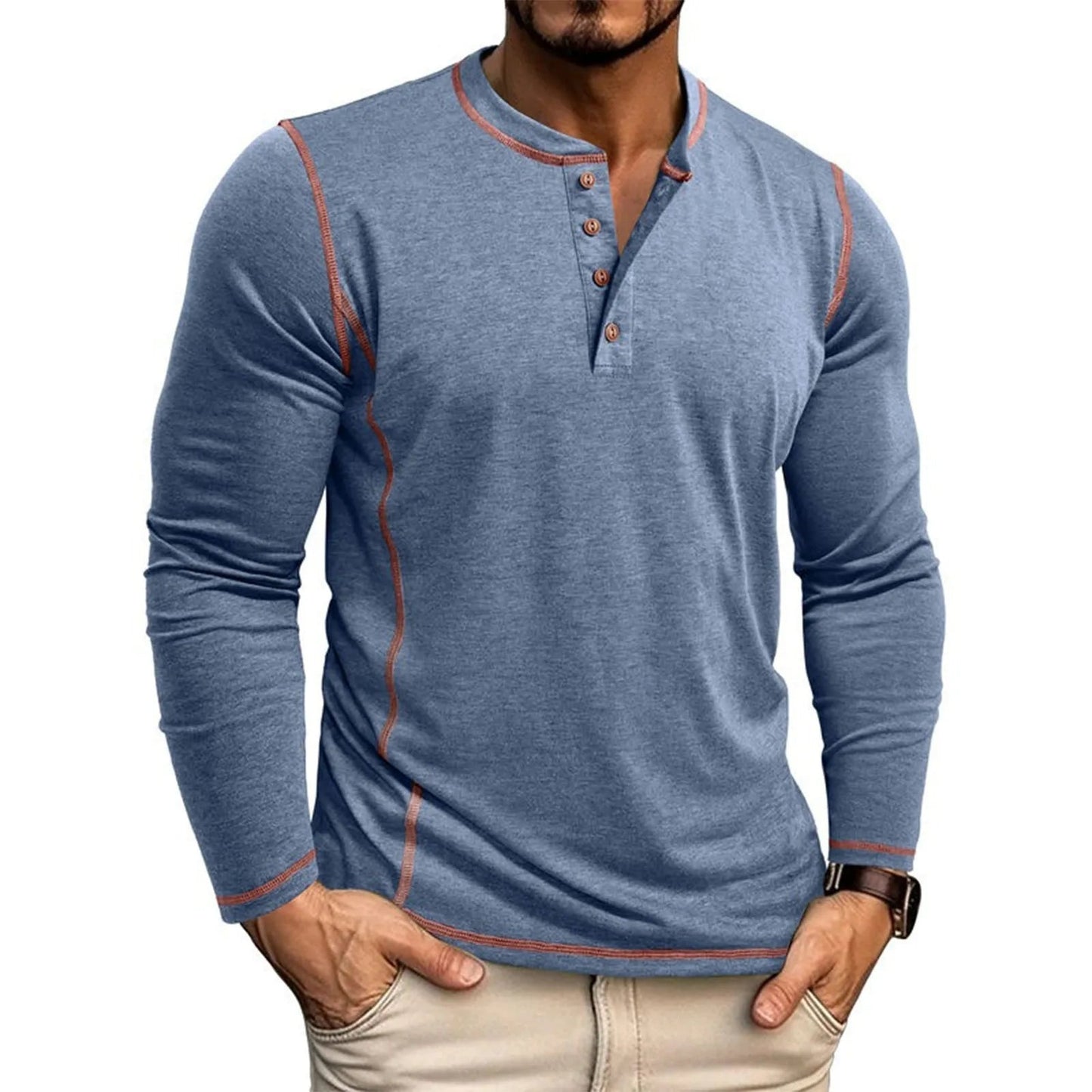 Chuck | Henley Shirt Long Sleeve Contrast Stitch
