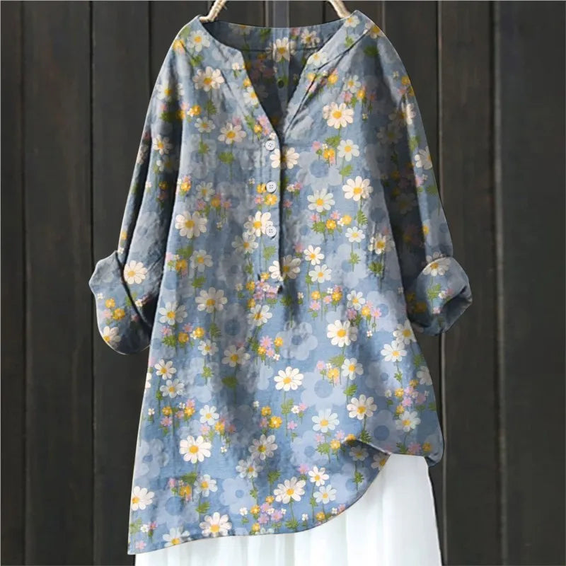 Jovita - Floral Print Button Front Blouse Top