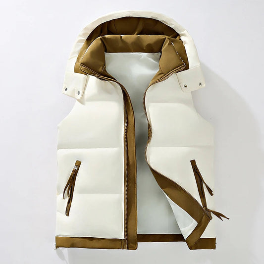 Astralforge | Padded Hooded Vest in White and Brown