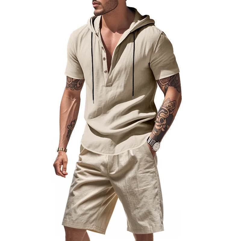 Wiliam - Short Sleeve Hooded Top and Shorts Set