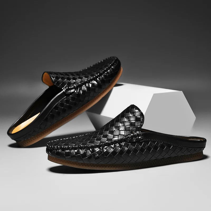 Efim | Black Woven Backless Loafers