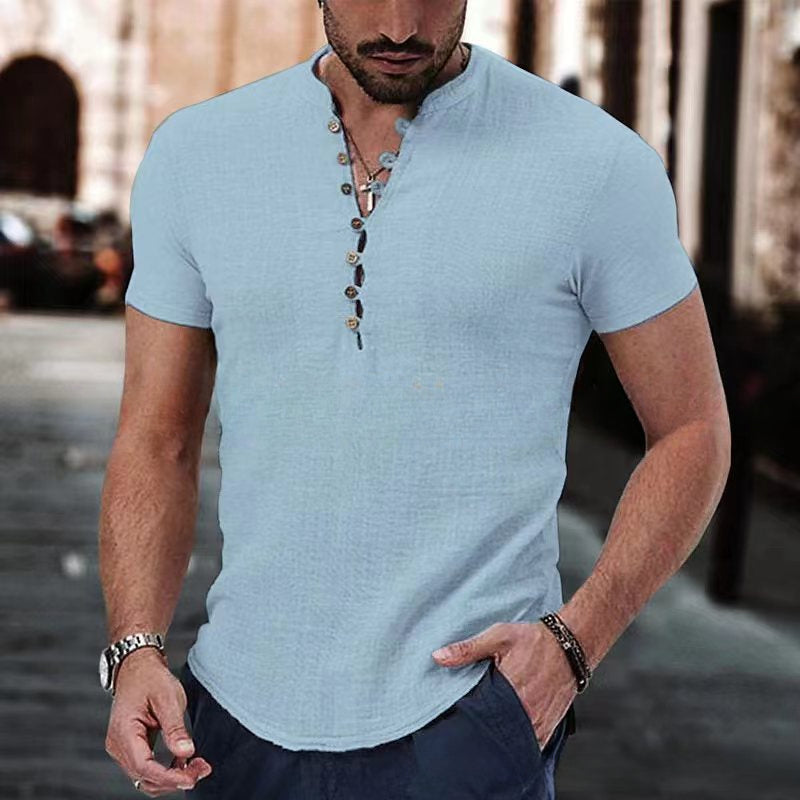 Anestis | Short Sleeve Grey Henley Shirt