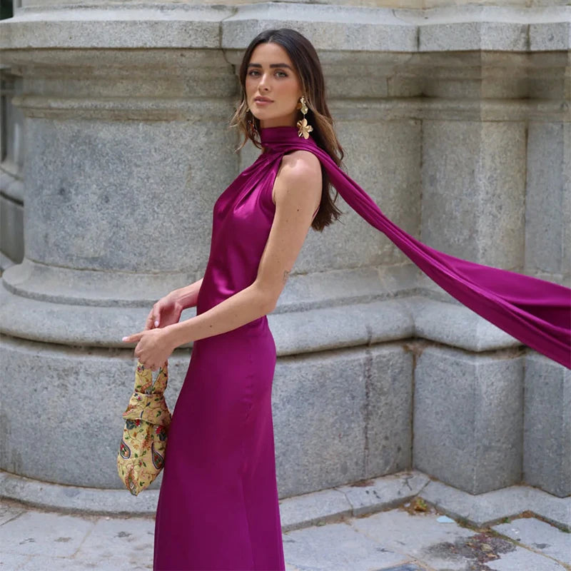Lucila - Halter Neck Draped Maxi Dress