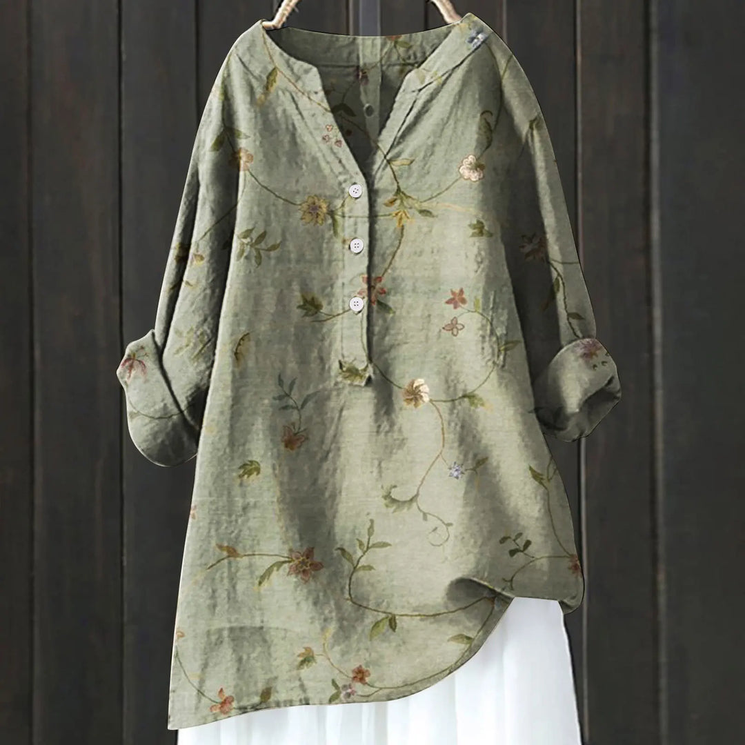 Jovita - Floral Print Button Front Blouse Top