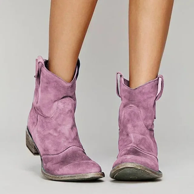 Trudy | Ankle Western Boots Low Heel Pull Tabs