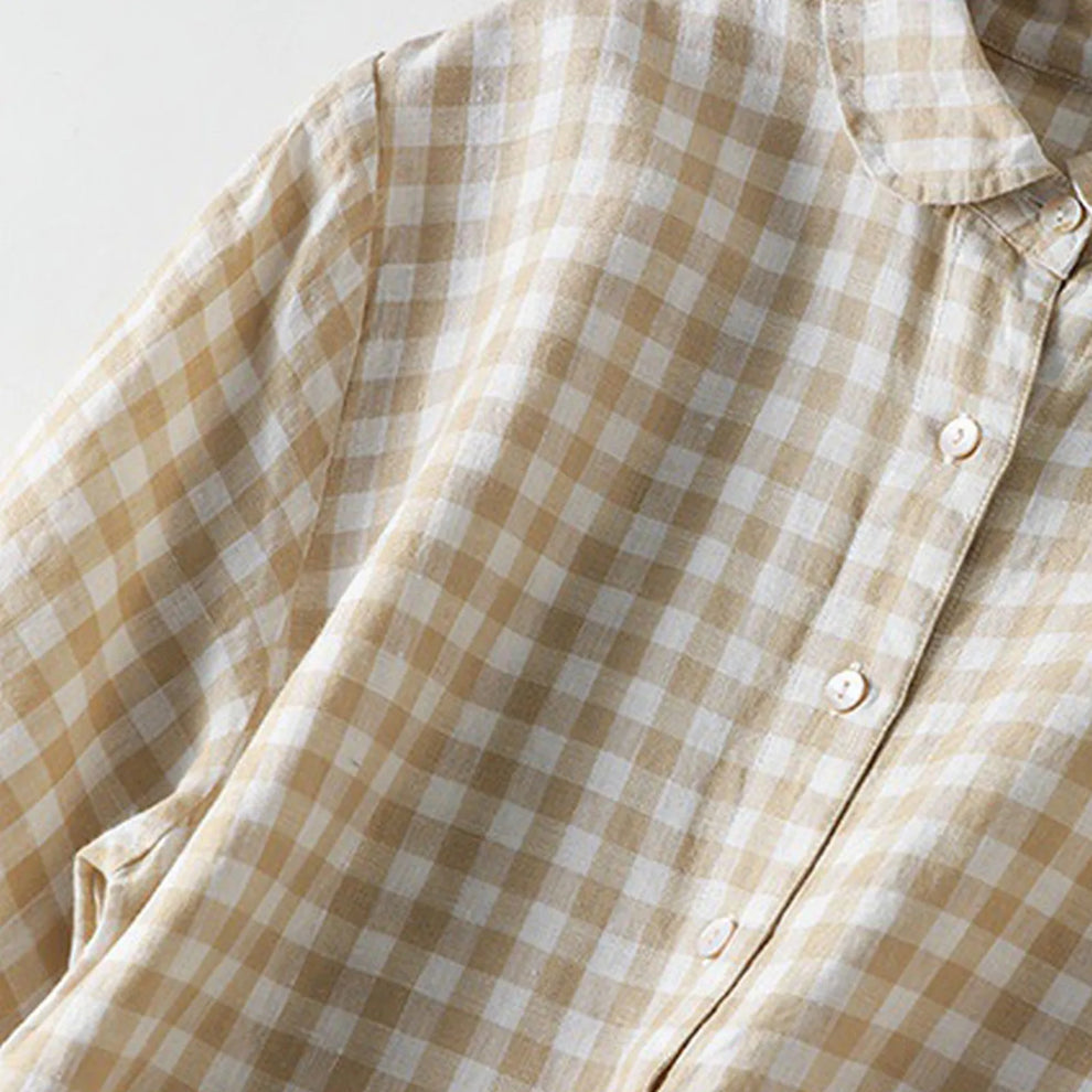 Luretta | Checked Collared Short Sleeve Midi Dress