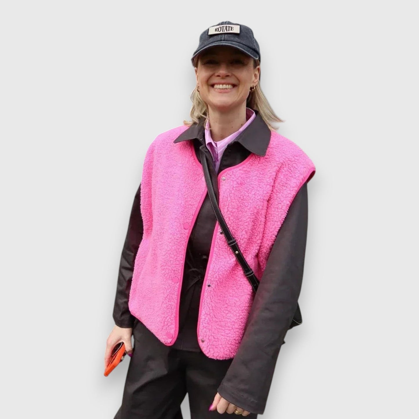 Cheryl | Sleeveless Button Front Fleece Vest